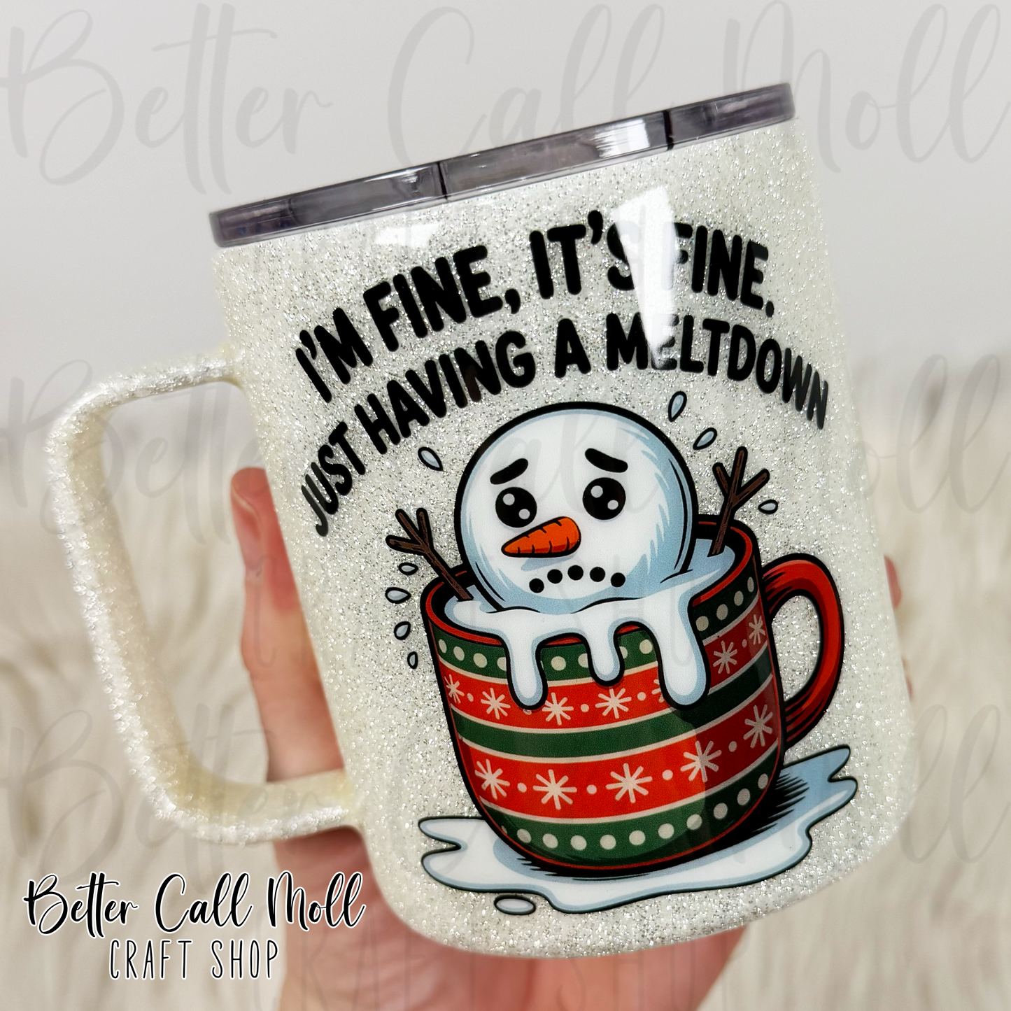 12oz Snowman Meltdown Glitter Insulated Stainless Steel Coated Tumbler