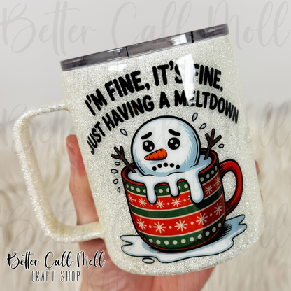 12oz Snowman Meltdown Glitter Insulated Stainless Steel Coated Tumbler