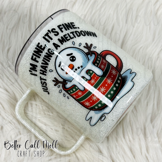 12oz Snowman Meltdown Glitter Insulated Stainless Steel Coated Tumbler