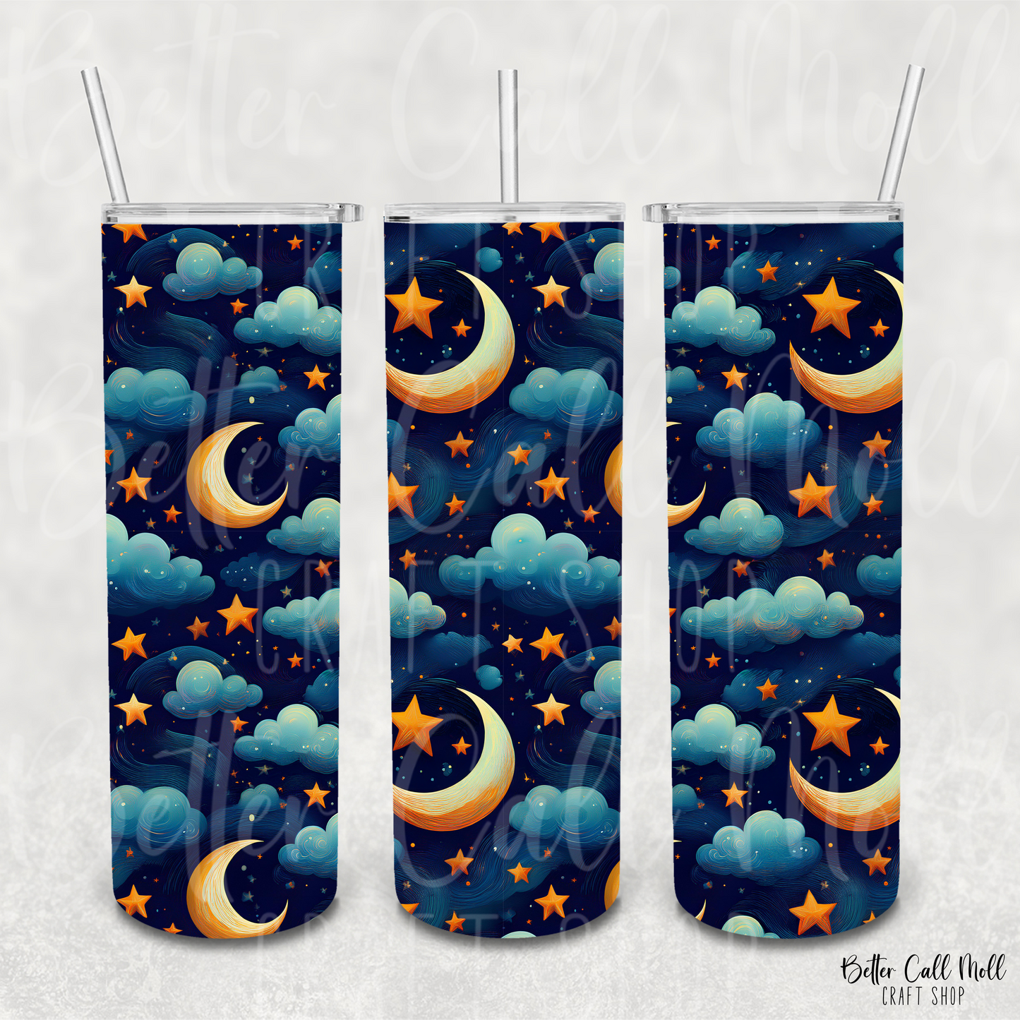 Moons, Clouds and Stars 1 Digital Tumbler Wrap