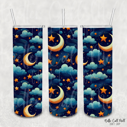 Moons, Clouds and Stars 1 Digital Tumbler Wrap