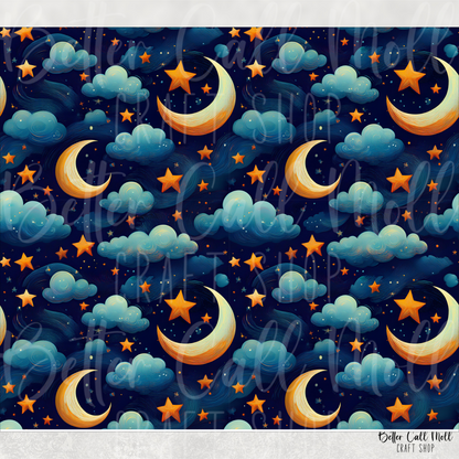 Moons, Clouds and Stars 1 Digital Tumbler Wrap