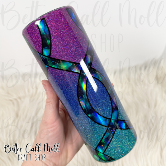 20oz Butterfly Stripes Glitter Insulated Stainless Steel Coated Tumbler