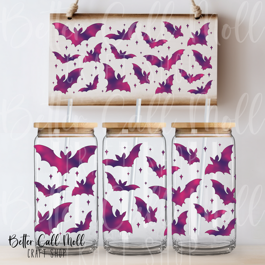 Pink and Purple Bats UV DTF 16oz Tumbler Wrap