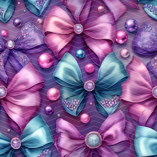 Pink, Purple, and Teal Bows 1 Digital Seamless Pattern