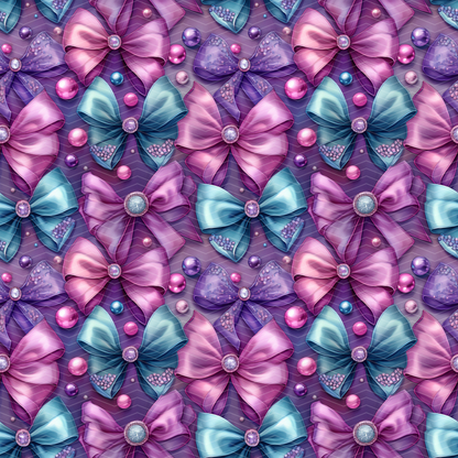 Pink, Purple, and Teal Bows 1 Digital Seamless Pattern