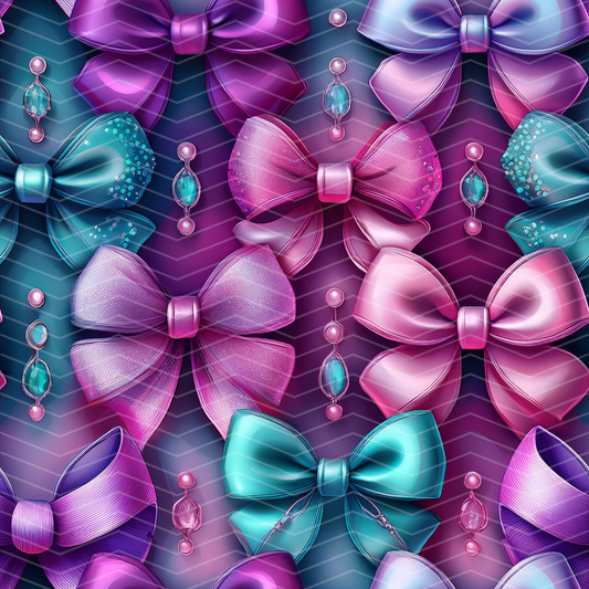 Pink, Purple, and Teal Bows 2 Digital Seamless Pattern