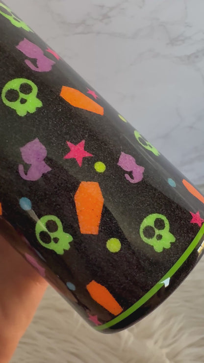 20oz Neon Glitter Halloween Insulated Stainless Steel Coated Tumbler