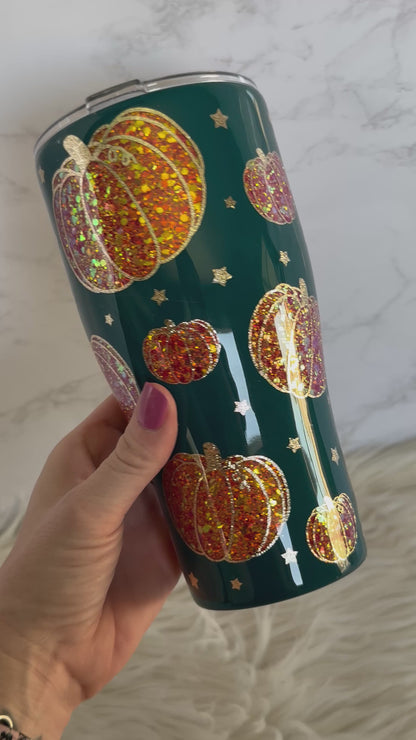 30oz Pumpkins Glitter Peekaboo Insulated Stainless Steel Coated Tumbler