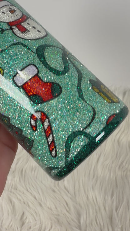 20oz Christmas Glitter Insulated Stainless Steel Coated Tumbler
