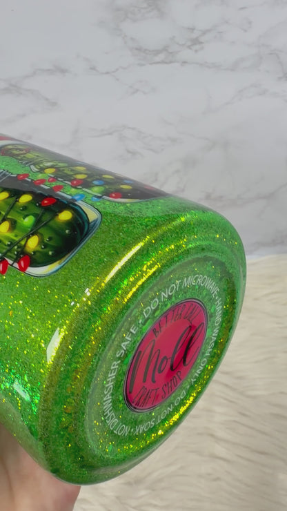 17oz Glitter Christmas Pickles Insulated Stainless Steel Coated Tumbler