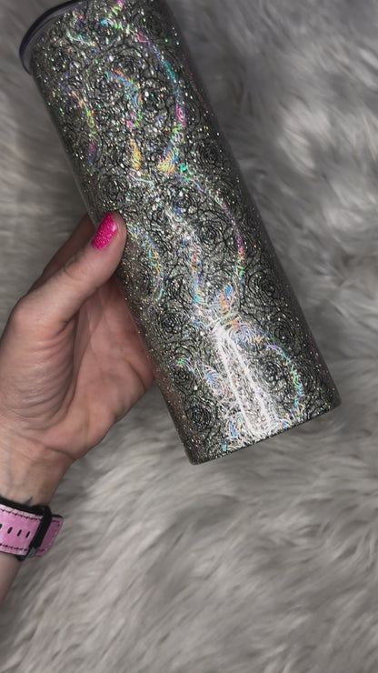 20oz Holographic Silver Roses Insulated Stainless Steel Coated Tumbler