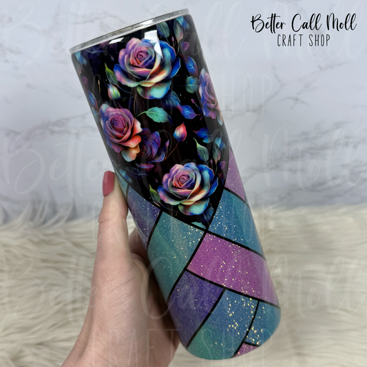 20oz Rose V-Split Glitter Insulated Stainless Steel Coated Tumbler