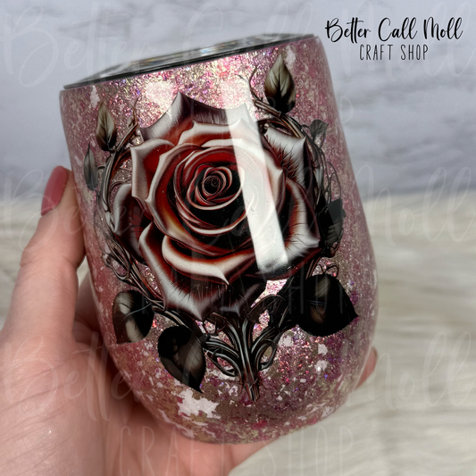 12oz Rose Foil Wine Insulated Stainless Steel Coated Tumbler