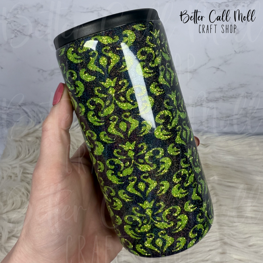 Slim Can Cooler Glitter Demask Insulated Stainless Steel Coated Tumbler