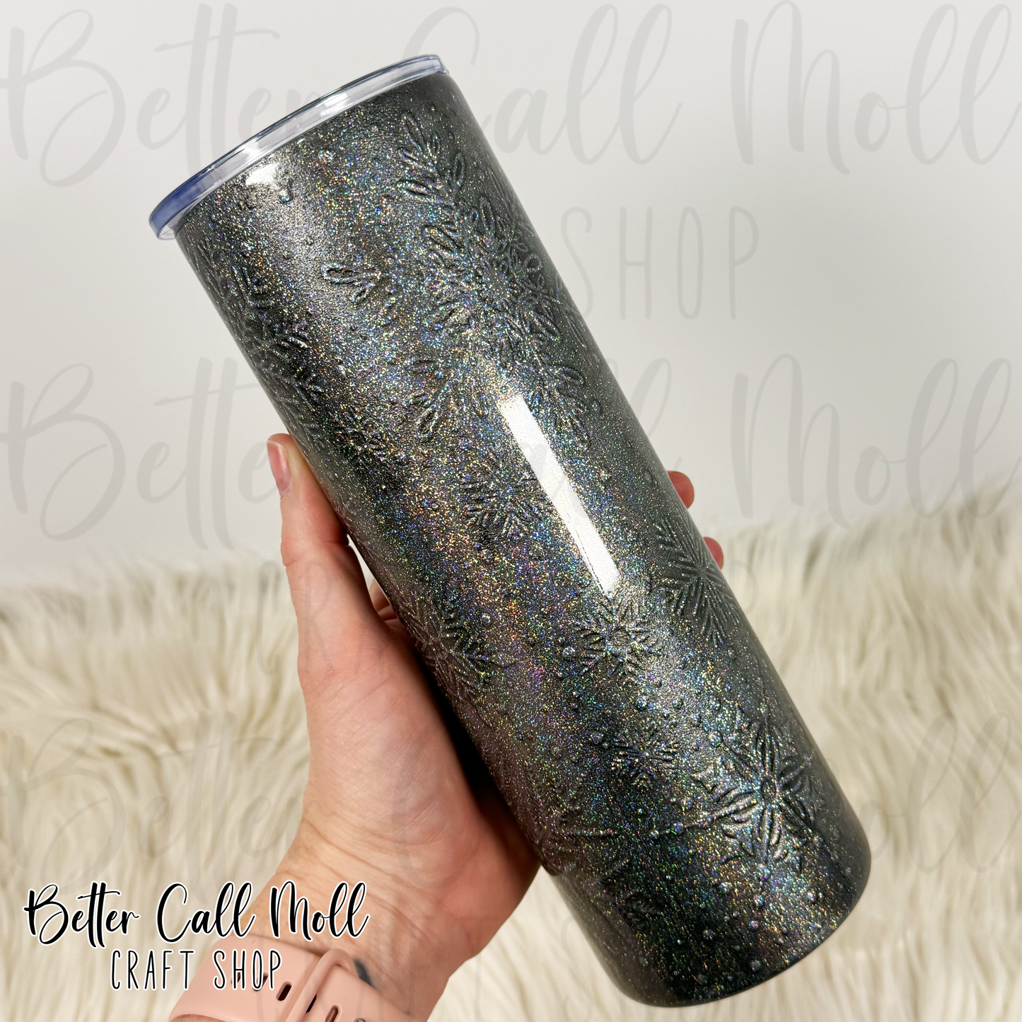 30oz Distressed Snowflakes Glitter Insulated Stainless Steel Coated Tumbler