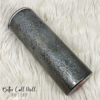 30oz Distressed Snowflakes Glitter Insulated Stainless Steel Coated Tumbler