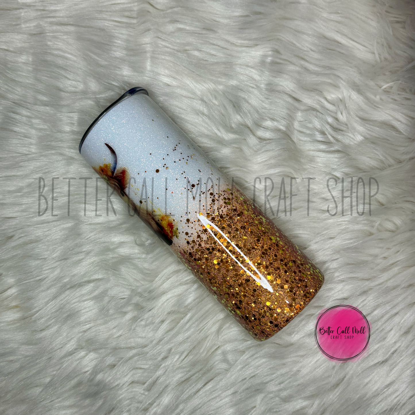 Highland Cow Sunflower Glitter Insulated Stainless Steel Coated Tumbler