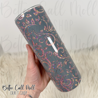 20oz Tooled Leather Peekaboo Insulated Stainless Steel Coated Tumbler