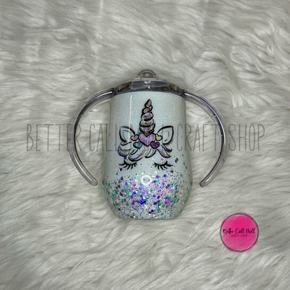 12oz Unicorn Glitter Insulated Stainless Steel Sippy Coated Tumbler