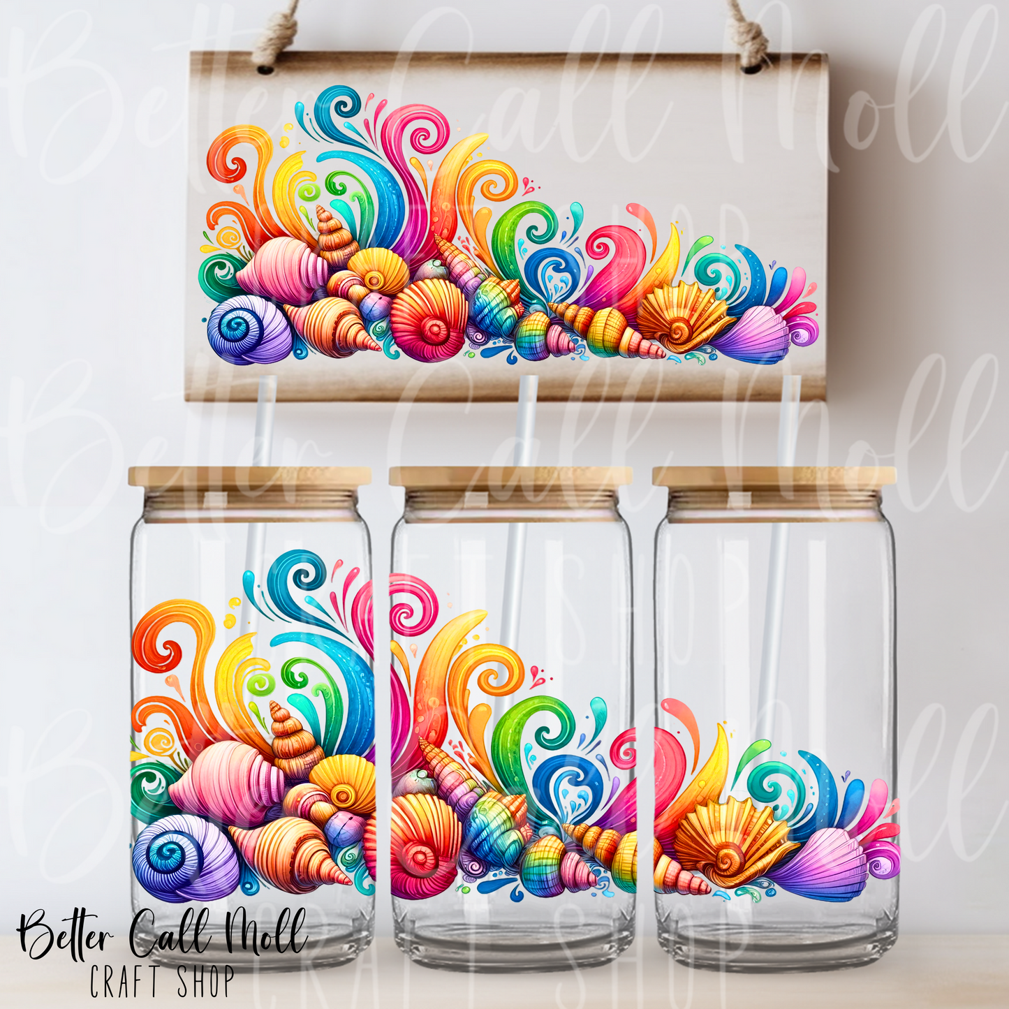 W160 - Seashell Swirls UV DTF 16oz Tumbler Wrap