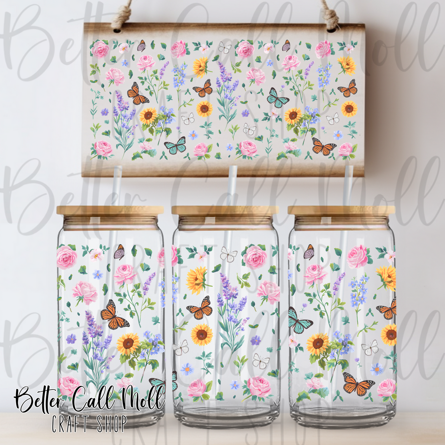 Butterflies and Flowers UV DTF 16oz Tumbler Wrap