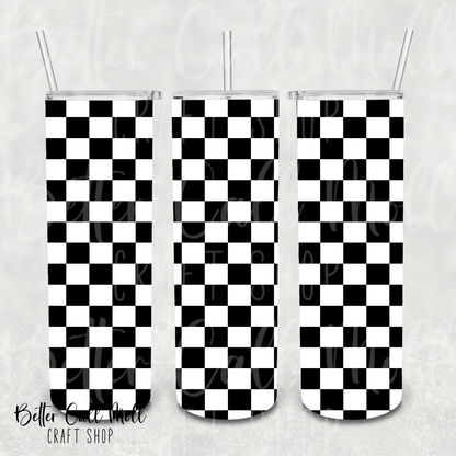 Black Checker UV DTF 20oz Skinny Tumbler Wrap