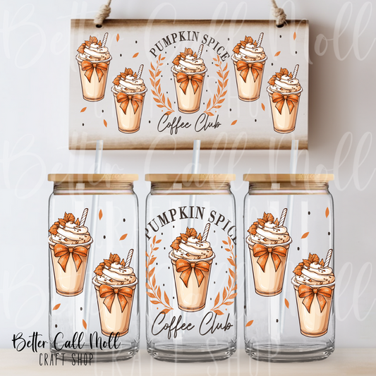 W081 - Pumpkin Spice Coffee Club UV DTF 16oz Tumbler Wrap