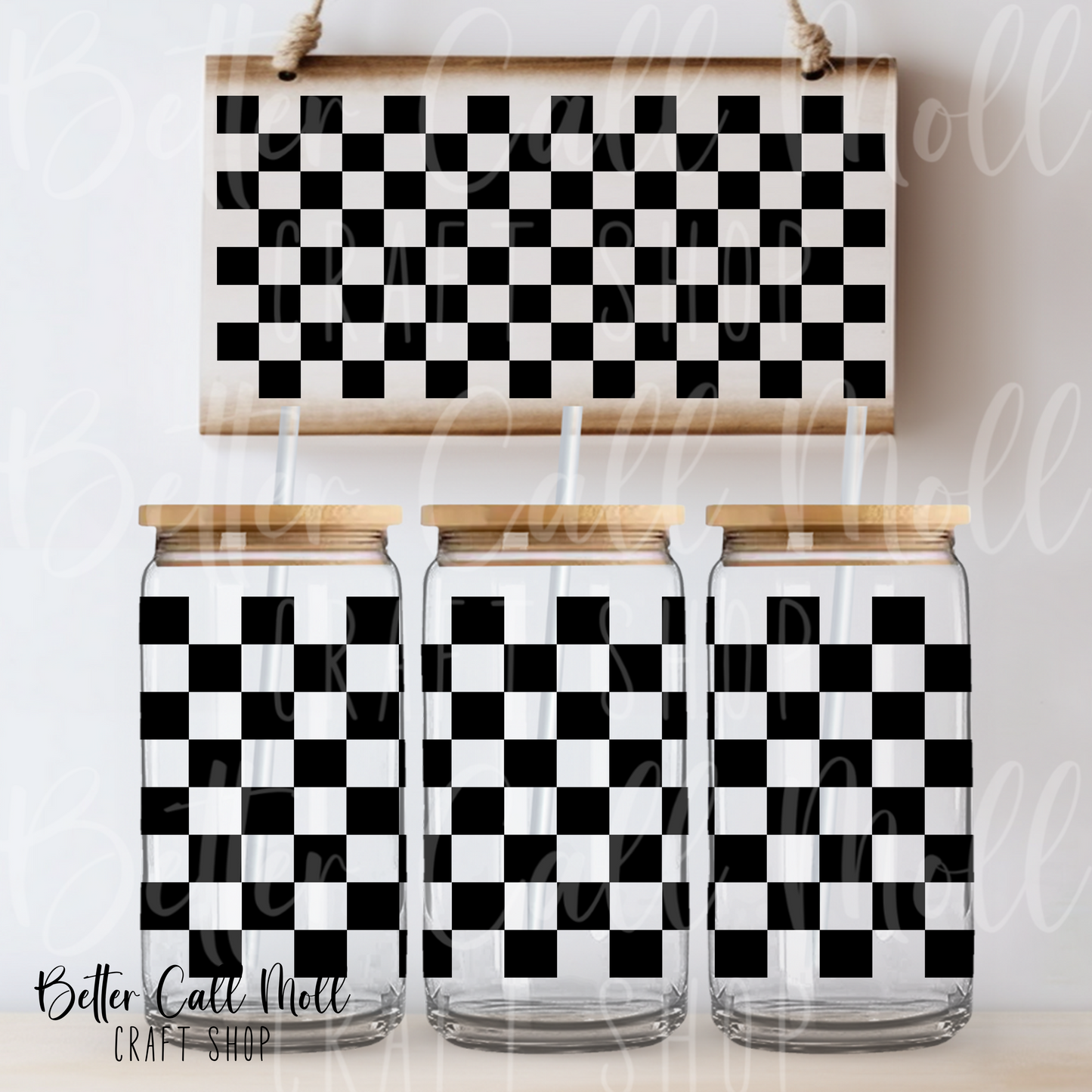 W019 - Black Checker UV DTF 16oz Tumbler Wrap