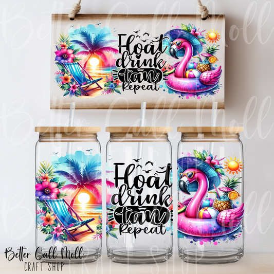 W159 - Float Drink Tan Repeat UV DTF 16oz Tumbler Wrap