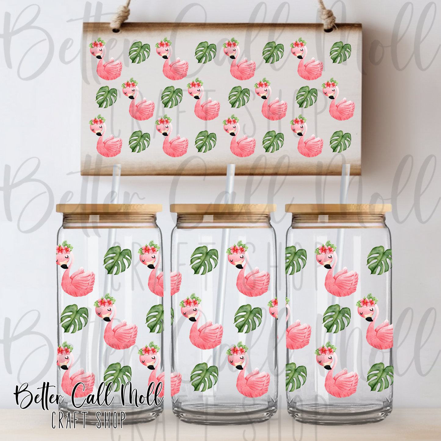 Flamingos UV DTF 16oz Tumbler Wrap