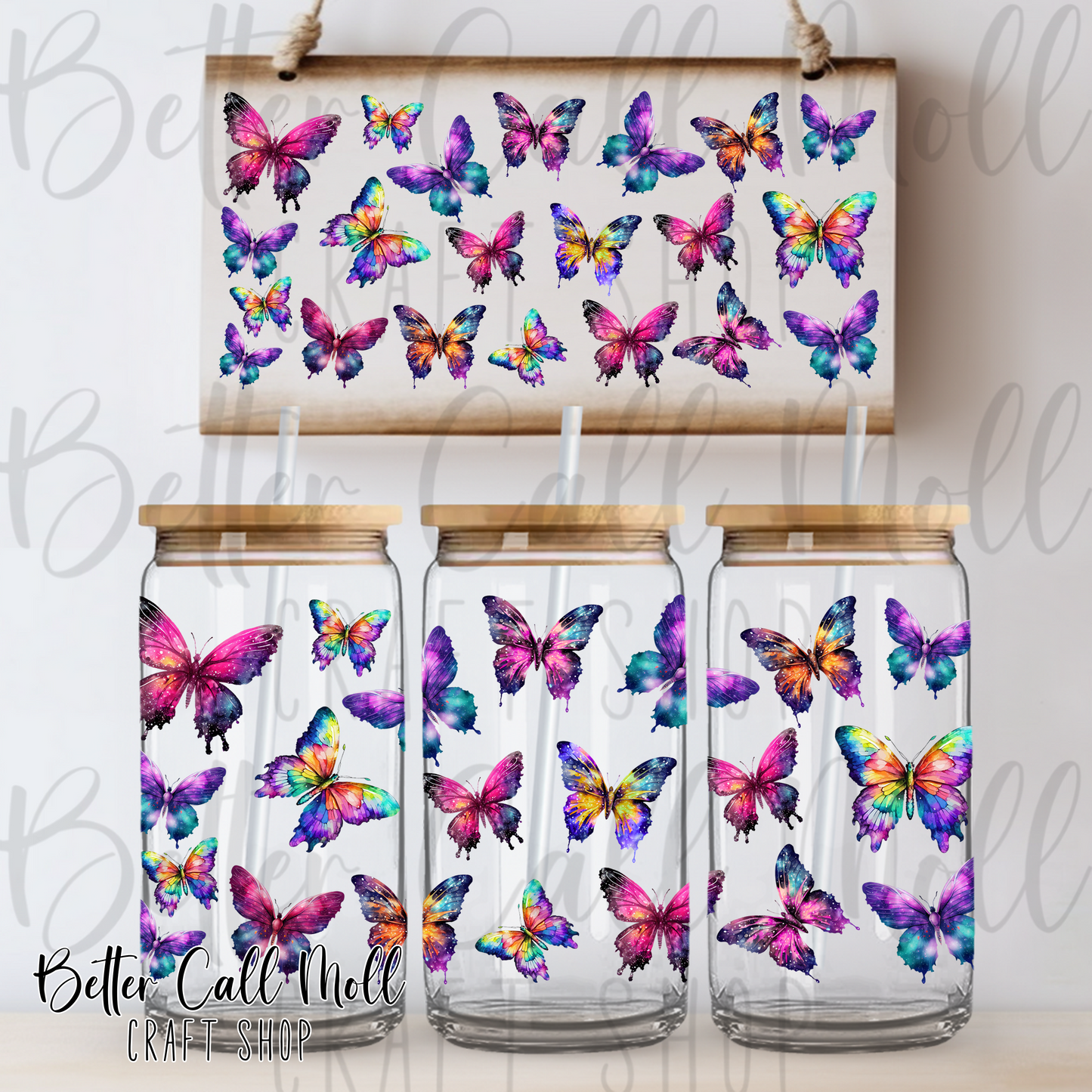 Colorful Butterflies 2 UV DTF 16oz Tumbler Wrap