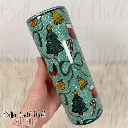 20oz Christmas Glitter Insulated Stainless Steel Coated Tumbler