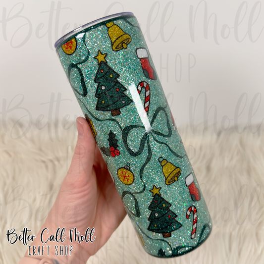 20oz Christmas Glitter Insulated Stainless Steel Coated Tumbler