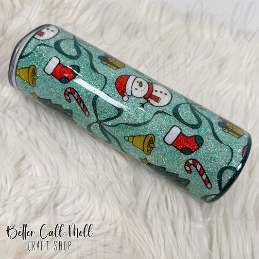20oz Christmas Glitter Insulated Stainless Steel Coated Tumbler