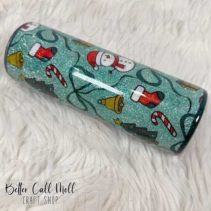 20oz Christmas Glitter Insulated Stainless Steel Coated Tumbler