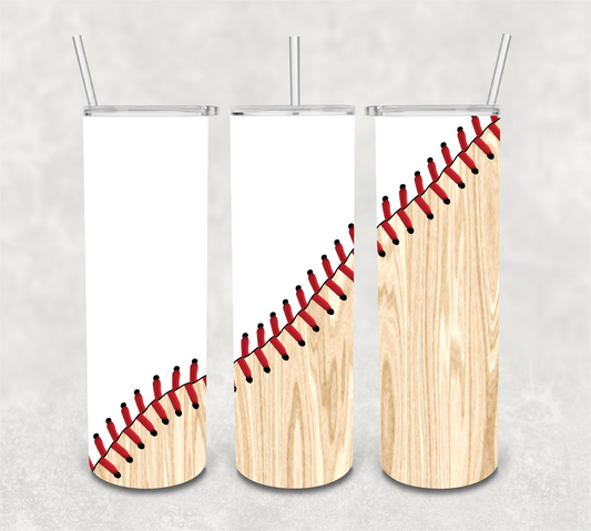 Baseball Laces and Wooden Bat Split Design DIGITAL Tumbler Wrap - PNG - Sublimation or Waterslide Wrap