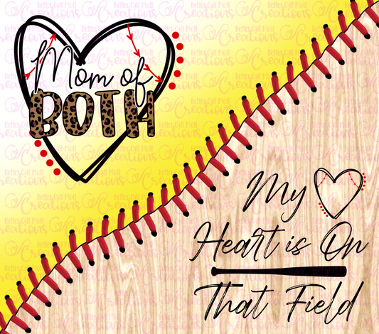 Mom of Both Baseball and Softball Blend Laces and Wooden Bat Design Digital Tumbler Wrap - seeamless