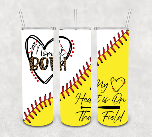 Mom of Both Baseball and Softball Split Laces Design Digital Tumbler Wrap - Seamless