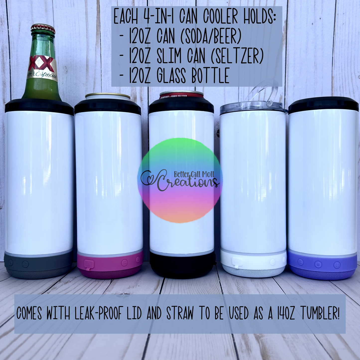 Bluetooth Speaker 4-in-1 Can Cooler Glossy Sublimation Tumbler