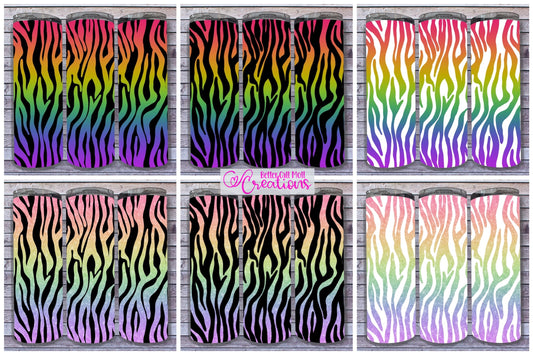 18 Digital Rainbow Zebra Print Sublimation or Waterslide Wraps - Seamless Patterns