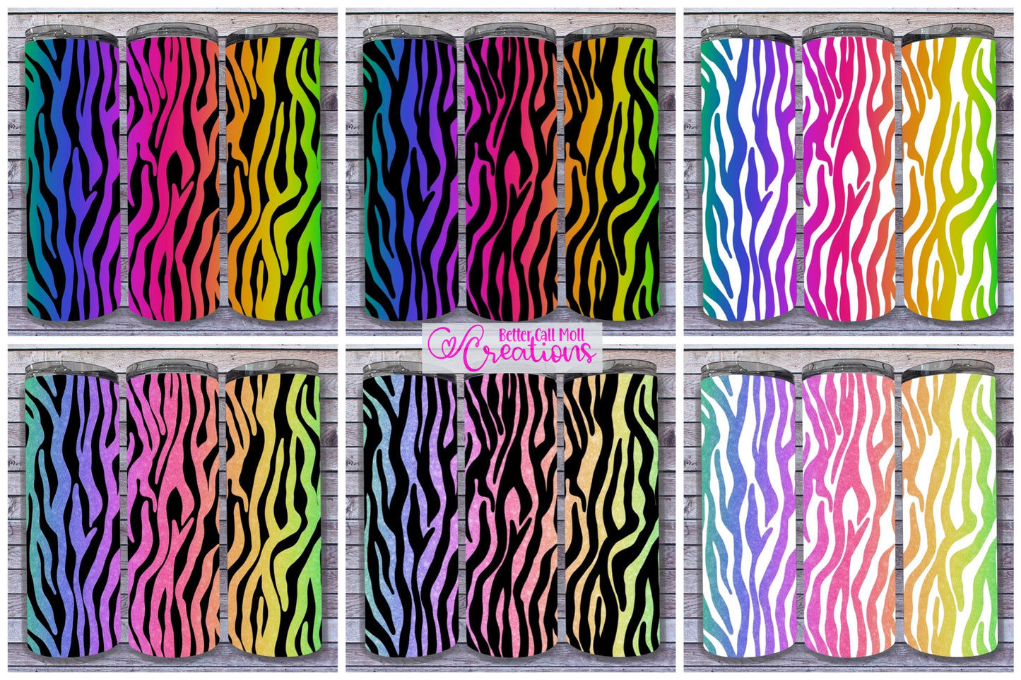 18 Digital Rainbow Zebra Print Sublimation or Waterslide Wraps - Seamless Patterns