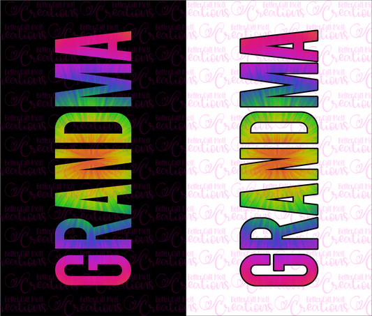 GRANDMA Tie Dye Rainbow DIGITAL Tumbler Wrap - PNG - Sublimation or Waterslide Wrap