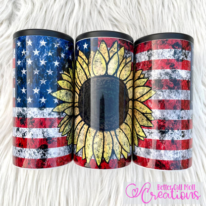 Distressed American Flag and Sunflower DIGITAL Tumbler Wrap - PNG - Sublimation or Waterslide Wrap