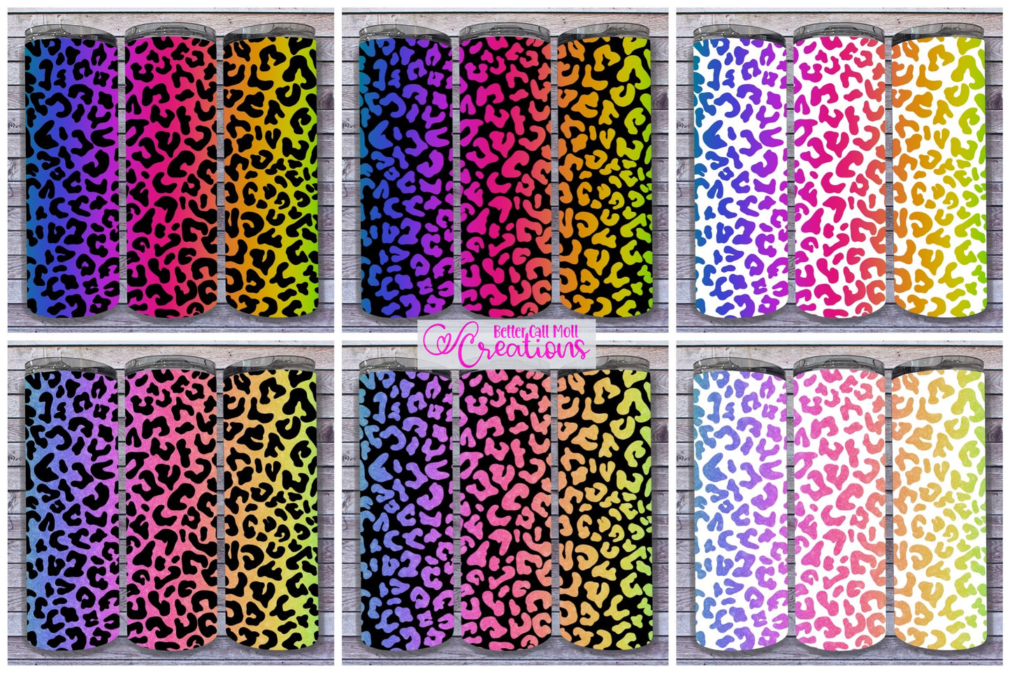 18 Digital Rainbow Leopard Print Sublimation or Waterslide Wraps - Seamless Patterns
