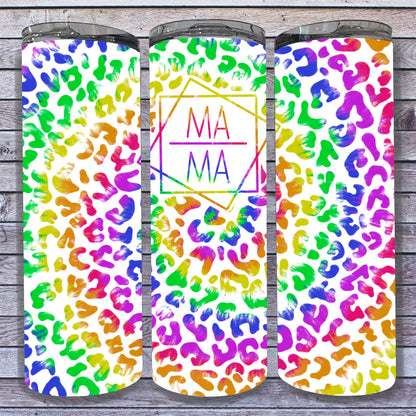 MAMA Tie Dye Leopard Print Rainbow Digital Tumbler Wrap - Seamless