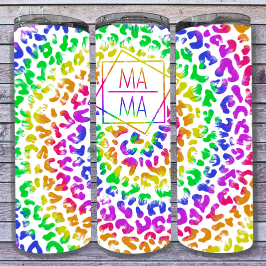 MAMA Tie Dye Leopard Print Rainbow Digital Tumbler Wrap - Seamless