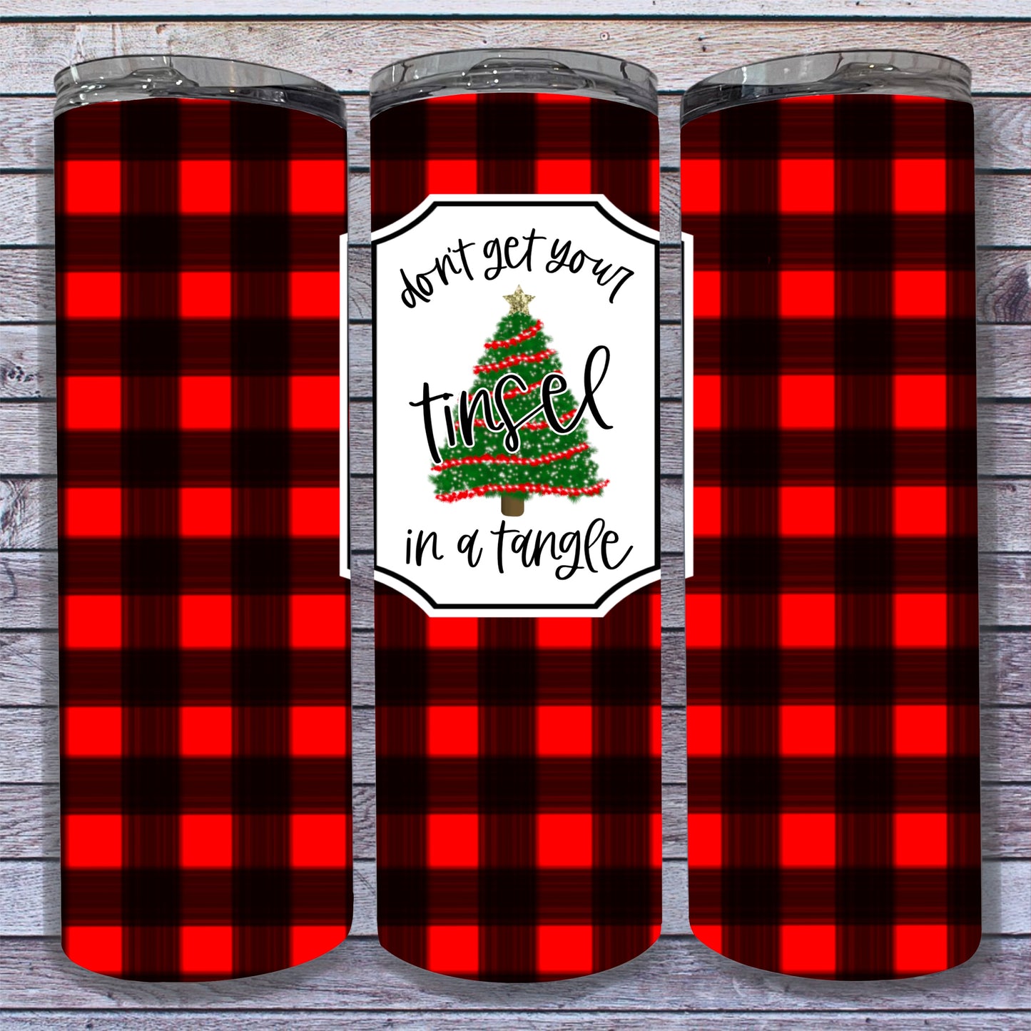 Don’t Get Your Tinsel in a Tangle Plaid DIGITAL Tumbler Wrap - PNG - Sublimation or Waterslide Wrap