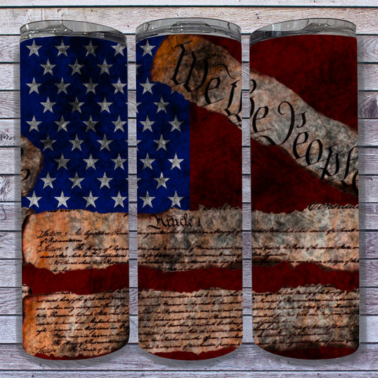 We The People Constitution Distressed American Flag DIGITAL Tumbler Wrap - PNG - Sublimation or Waterslide Wrap